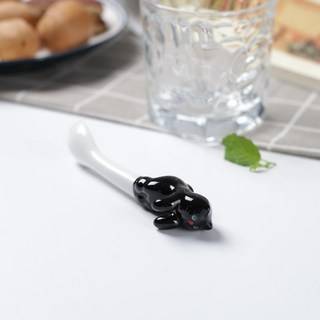 貓咪陶瓷杯緣子 咖啡掛勺 超萌造型 時尚文青 古典可愛 家用餐廳婚禮小物, 1個, 5