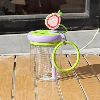 水杯大容量新款運動水壺學生夏天可愛塑料杯便攜隨手吸管杯子水杯, 1個, 紫色牛油果:650ML