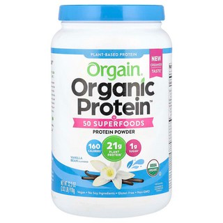 Orgain Organic Protein™ + 50 슈퍼 푸드 파우더 바닐라빈 918g(2.02lb) Orgain (올게인), 916 g, 918g, 1개