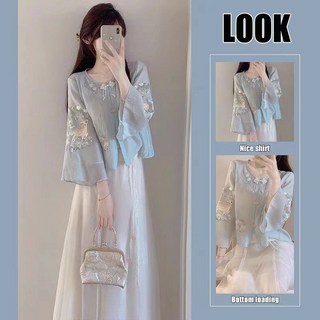 新中式國風刺繡漢服女裝套裝，復古改良茶道服唐裝，嬌小女生夏季透氣親膚，精緻盤扣設計，古典刺繡工藝，約會首選