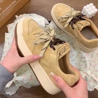 時尚板鞋 百搭休閒鞋 女款2025秋季新款 厚底小白鞋 運動休閒 復古德訓鞋