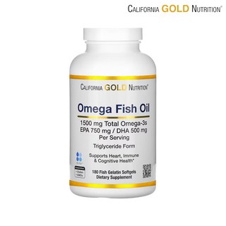 캘리포니아골드뉴트리션 노르웨이 오메가3 피쉬오일 내추럴 레몬맛 180정 DHA EPA, 1개