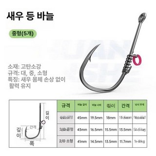 새벽남자 생새우바늘 채비 고정 낚시 새우걸이 바늘, 3 0 중형 5개