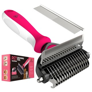 Spring Blossoms-봄꽃 2 in 1 고양이 & 강아지용 전문 미용 브러시 - 엉킨 털 털뭉치 제거 애완동물용 안전 브러시 탈모와 성가신 털 날림 문제 해결, 1세트, 핑크