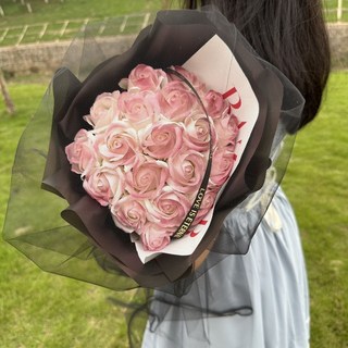 生日禮物送女生大束碎冰藍玫瑰黑騎士花束仿真香皂花送閨蜜媽媽－, 19朵復古紅玫瑰+浪漫燈串, 1個