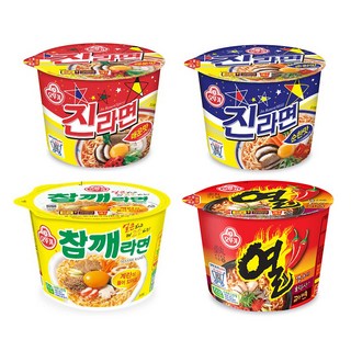 컵라면 오뚜기 큰사발 4종 12개/진라면매운맛3개+진라면순한맛3개+참깨라면3개+열라면3개, 1개