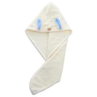 珊瑚絨乾髮帽 兔耳款, 米白色, 1組