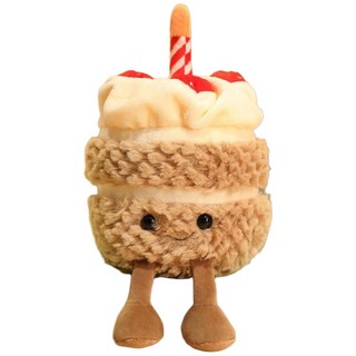 可愛生日蛋糕填充娃娃 草莓蛋糕造型 28公分絨毛玩具, 卡其色, 1個, 28cm