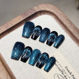 靜夜微藍 純手工美甲穿戴甲 指甲貼片 BNP331, 1個, BNP331-M碼(實品拍攝)