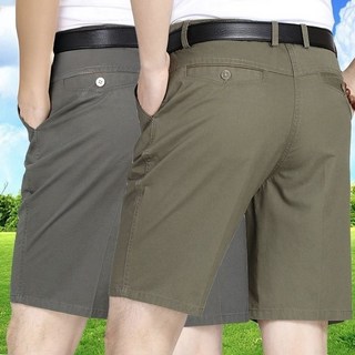 1+1 여름 중년 남성 반바지 아빠 캐주얼 얇은 통기성 반바지 패션 하이웨스트 정장 5부 팬츠 SJS