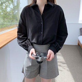 티데일리 쉐이크 셔링 루즈핏 셔츠 여성용 무지 블라우스