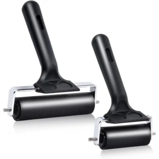 AT19-2Pcs 인쇄 예술 잉크 접착 응용 스탬핑 벽지용 경질 고무 브레이어 롤러(4인치 및 2.2인치), 01 Black