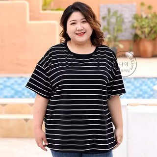 봄여름 여성 빅사이즈 130kg 스트라이프 반팔 티셔츠