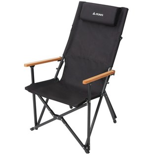 歐都納A1CDEE02高背休閒大川椅[附枕頭] 木質扶手 登山露營椅, 黑色, 1個