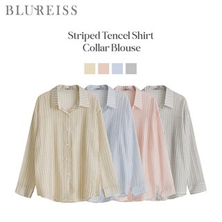 셔츠카라 줄지 텐셀 롱 블라우스_BI5M1BL5931