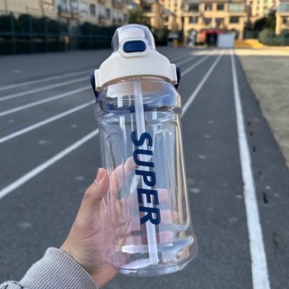 運動健身水杯 夏季高顏值 便攜耐高溫帶吸管戶外水壺, 1個, 粉色2000ML【安全鎖釦】,杯子+吸管