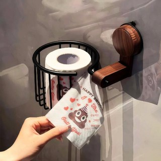 무타공 욕실 선반 충전식 가정용 방수 스마트폰, C. 야헤이  블랙 월넛 + 전사  종이 타월 홀더