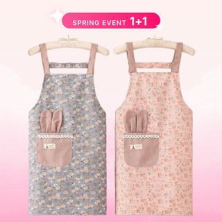 1+1 귀쫑긋 플라워 방수앞치마, 핑크+블루, 1개