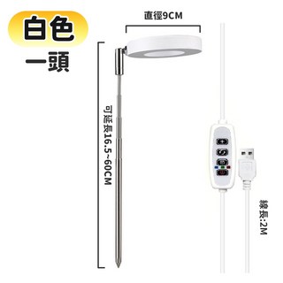 全光譜LED植物燈，定時天使環植物生長燈，多肉植物補光燈，台灣現貨, 1個, 白色 1頭