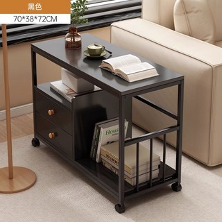 貓嶼 現代簡約小桌子置物架 小戶型茶桌邊幾 客廳家用沙發邊櫃, 【帶輪款可移動】黑色70*38*72cm
