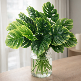 하스몰 트로피컬 인조 몬스테라 잎 장식 조화, 1개, 그린+옐로우