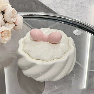 DOHU 杜琥 粉色蝴蝶結造型陶瓷糖果罐 奶油風煙灰缸, 奶油白粉蝴蝶結, 1個