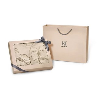 KUKU PLUS 竹纖羅紋紗裙包屁衣禮盒，新生兒滿月禮盒，寶寶週歲禮，包含包屁衣、髮帶、圍兜、襪子, 暖調杏, 1套