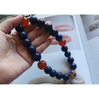 老種帶金青金石 鑽切南紅瑪瑙 砝郎福壽21子念珠 16mm手珠, 1個