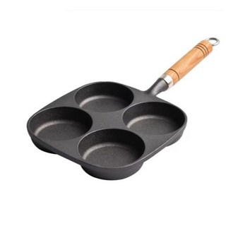 台灣發貨 加厚鑄鐵四孔煎蛋鍋 薄餅煎鍋蛋餃鍋 不沾平底鍋 無塗層, 1個, 一般款17*17公分高2公分