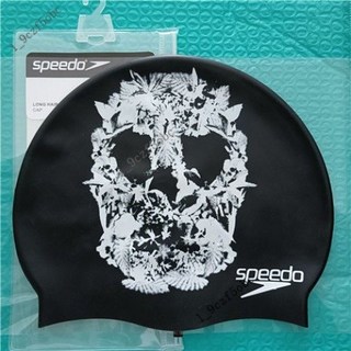 熱賣款防水彈力印花硅膠泳帽，男女通用護髮訓練游泳帽，多款時尚印花可選, 骷髏頭, 1個