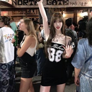 新竹出貨 辣妹洋裝 2色 氣質抹胸平口露肩顯瘦性感短洋裝, 辣妹黑,S