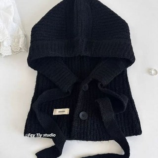 堆堆帽 針織毛帽 韓版復古時髦巴拉克拉法帽披肩 秋冬新款保暖護耳針織帽毛帽