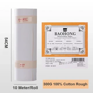Baohong 100% 면 수채화 용지 롤 54cm(21.26인치) x 10미터 140lb/300g 무산소 혼합 미디어 예술가 학, 01 4K:54cm  39cm, 03 Rough