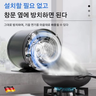 ( 독일 기술) 강력 소음 환기 선풍기 강력 배기 선풍기 소음 저감/강풍력/도톰 소재, 메쉬 커버 포함 8인치 & 검정색 - 80W*1개