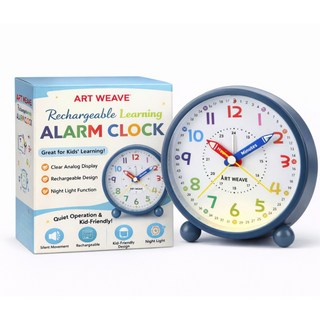 아트위브 시계공부 학습겸용 컬러풀 알람 탁상시계, 라운드 블루