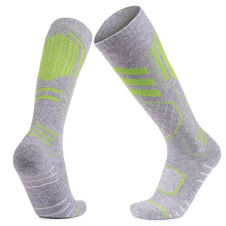 野峰戶外美麗諾羊毛滑雪襪 登山高筒保暖運動襪 透氣緩震親膚, 1個, 灰綠 M