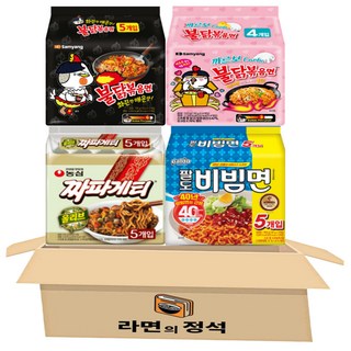 [라면의정석] 인기봉지라면 농심 오뚜기 팔도 4종 (불닭볶음면5 까르보불닭4 짜파게티5 팔도비빔면5), 1세트