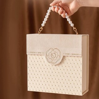 法式山茶花禮盒包裝盒 (生日/戒指/餅乾/口紅/項鍊禮盒), 大號 24.5長*25寬*9.5寬cm, 1個