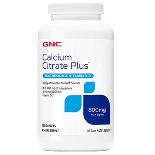 GNC 健安喜 檸檬酸鈣加強 800毫克 + 鎂 400毫克 + 維生素D-3 20微克 膠囊, 1個, 180錠