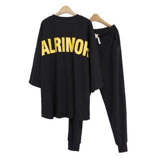 女款印花短袖寬鬆T恤+縮口長褲