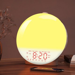 Perobaike 기적의 아침 알람 인공 해돋이 일몰 침실 정서등 깨우기 LED 수면 보조 듀얼 알람 FM 라디오 자연음향 한국어 설명서, 하프스크린 기본