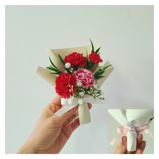 카네이션 납골당 미니꽃다발 조화 3컬러(큐방 양면테이프포함)추모 봉안당 조화, 1개, 레드