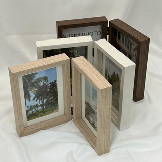 우드 더블 접이식 2구 사진 액자 5X7, 브라운, 1개