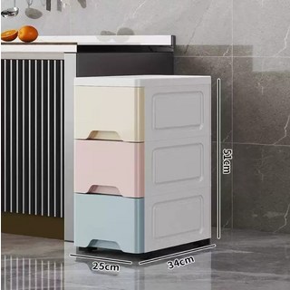 窄型夾縫抽屜收納櫃 附滑輪 簡約風, 25cm面寬馬卡龍色3層