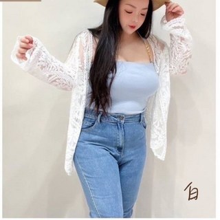 雪莉小姐中大碼網紗緹花罩衫 (無綁帶), 白