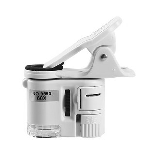 60倍手機夾式LED顯微鏡，便攜式放大鏡帶LED燈，適用於珠寶鑑定、電路板檢查, 1個, 白色60倍手機夾式9595W