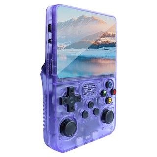MMQ R36S 레트로 핸드헬드 게임기 64GB 한국어 버전 오픈 소스 게임 콘솔 3.5 인치 IPS 화면 지원 PSP PS1 GBA, 단일상품(퍼플)