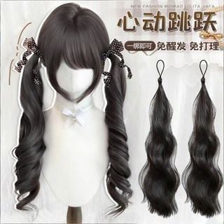 卷馬尾假髮女抓夾 洛麗塔雙馬尾 仿真發羅馬卷公主頭 長卷髮辮子 頭戴飾品, 洛麗塔卷馬尾【自然黑】一對裝, 1個