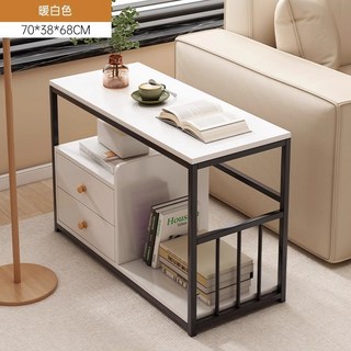 貓嶼 現代簡約小桌子置物架 小戶型茶桌邊幾 客廳家用沙發邊櫃, 【落地款】暖白色70*38*68cm