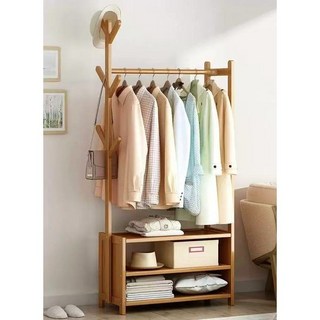 楠竹組合衣櫃，簡易開放式衣帽架，多功能落地掛衣架，原木色收納衣櫃, 經典款-長70cm[無法超取][不可併單], 原木色